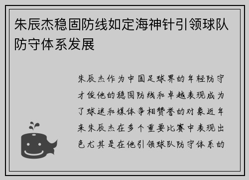 朱辰杰稳固防线如定海神针引领球队防守体系发展